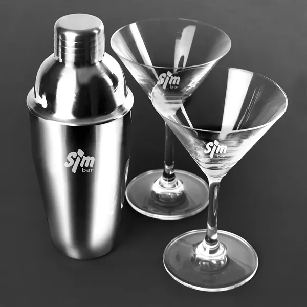 Martini set with a stainless steel shaker and two 7.25 oz.... from ASI 68507 The Magnet Group / Benchmark Crystal & Clocks