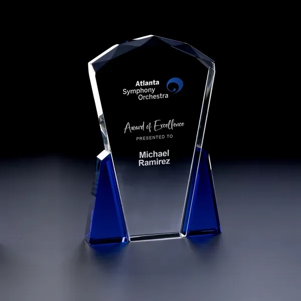 This thick and heavy optically perfect award has decorative facets at... from ASI 68507 The Magnet Group / Benchmark Crystal & Clocks