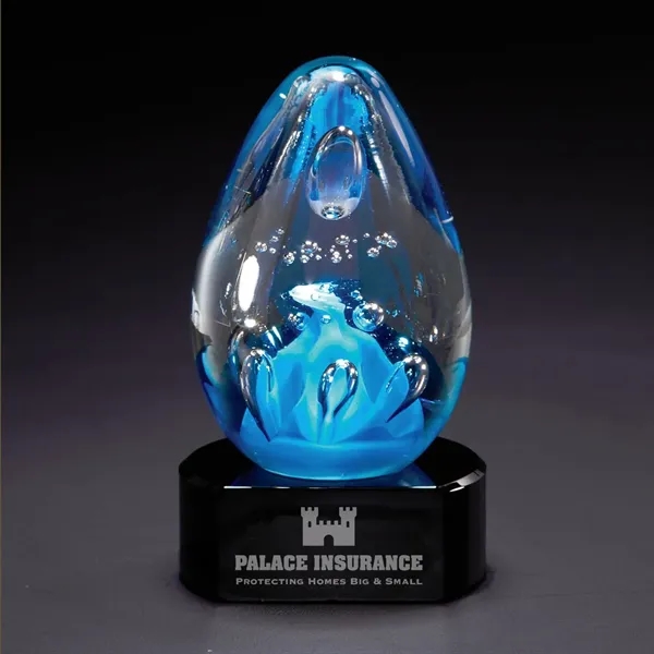 Tear drop shaped cobalt blue award made of glass with a... from ASI 68507 The Magnet Group / Benchmark Crystal & Clocks