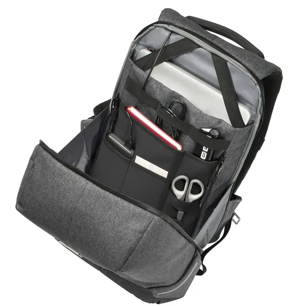Water-repellent backpack with padded 17" laptop compartment, storage pockets, and shoulder... from ASI 68507 The Magnet Group / The Bag Factory®