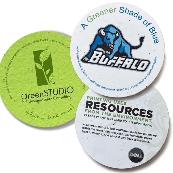 Seed paper coaster, 3.875" circle... from ASI 40646 Bloomin Promotions / Bloomin' Promotions™