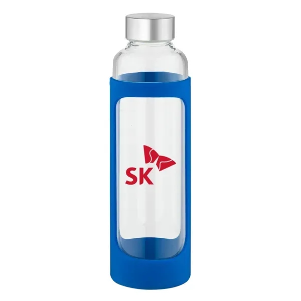 20 ounce glass water bottle with colored silicone sleeve and stainless... from ASI 88060 Snugz/USA Inc / Sweda®