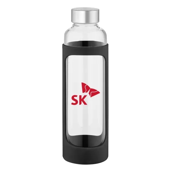 20 ounce glass water bottle with colored silicone sleeve and stainless... from ASI 88060 Snugz/USA Inc / Sweda®