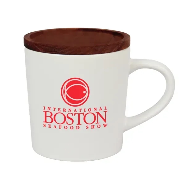 16 oz. ceramic ,ug with wooden lid that doubles as a... from ASI 88060 Snugz/USA Inc