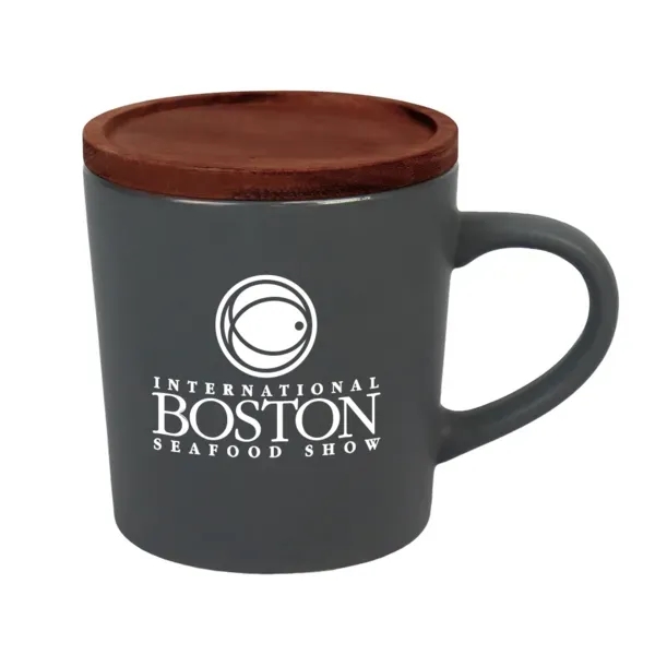 16 oz. ceramic ,ug with wooden lid that doubles as a... from ASI 88060 Snugz/USA Inc