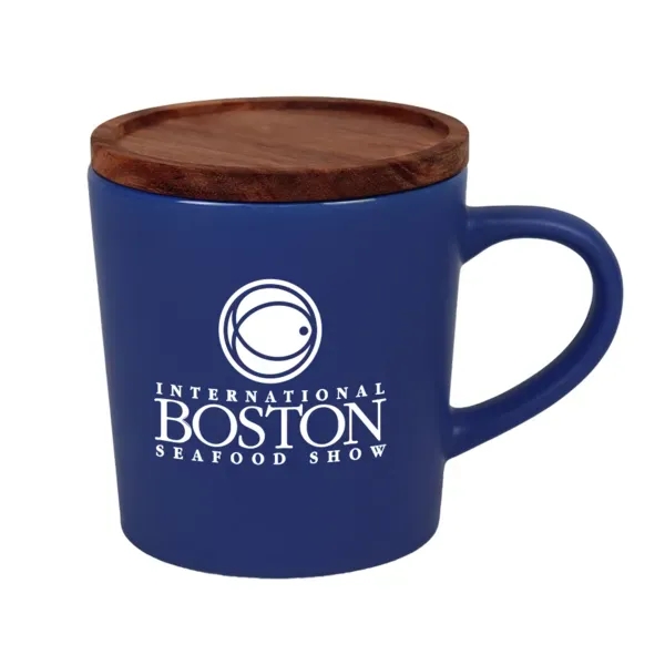 16 oz. ceramic ,ug with wooden lid that doubles as a... from ASI 88060 Snugz/USA Inc