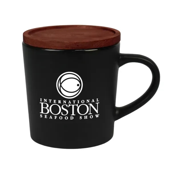 16 oz. ceramic ,ug with wooden lid that doubles as a... from ASI 88060 Snugz/USA Inc