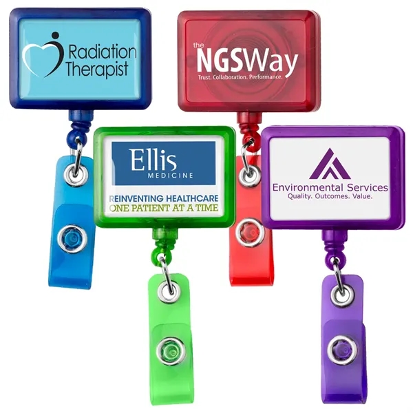 JUMBO rectangle retractable badge reel in translucent colors, alligator clip back... from ASI 49470 DEVARA