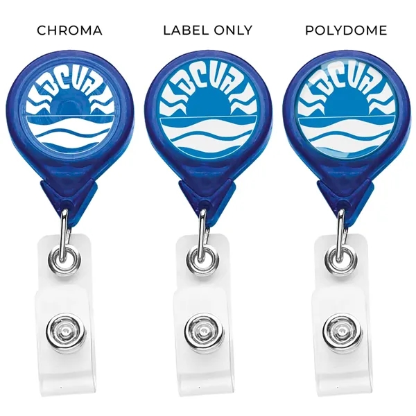 Round retractable badge reel in translucent colors, alligator clip back, anti-twist... from ASI 49470 DEVARA