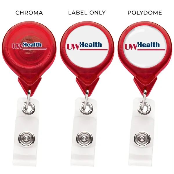 Round retractable badge reel in translucent colors, alligator clip back, anti-twist... from ASI 49470 DEVARA