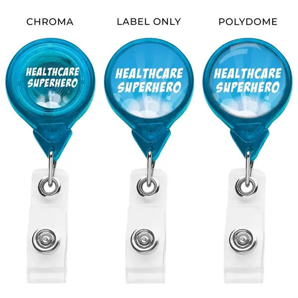 Round retractable badge reel in translucent colors, alligator clip back, anti-twist... from ASI 49470 DEVARA