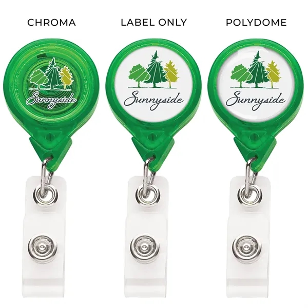 Round retractable badge reel in translucent colors, alligator clip back, anti-twist... from ASI 49470 DEVARA