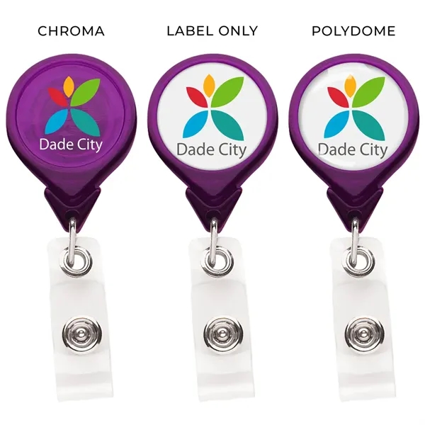 Round retractable badge reel in translucent colors, alligator clip back, anti-twist... from ASI 49470 DEVARA