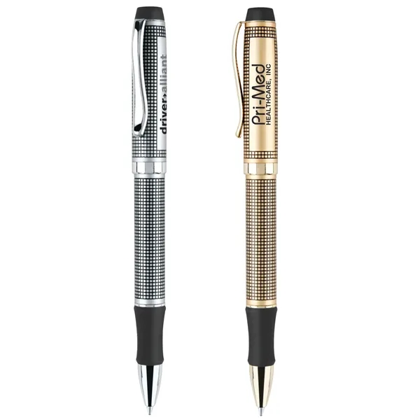 Heavyweight brass ballpoint pen available in satin gold or chrome with... from ASI 68190 Lungsal / Lungsal
