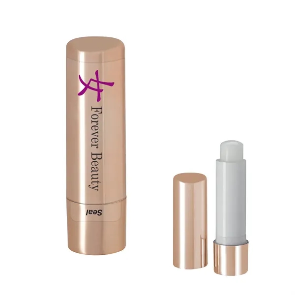 Metallic lip moisturizer stick with vanilla flavor, a safety seal, and... from ASI 61125 Hit Promotional Products / Hit®