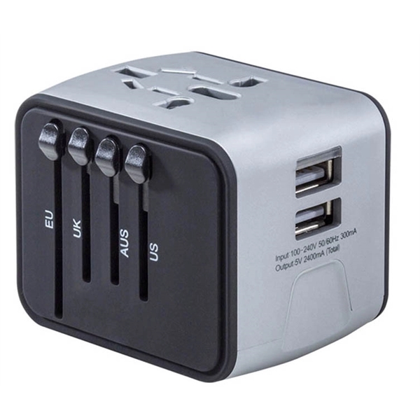 This World Travel Adapter with 2 USB Ports is available in... from ASI 79909 Promotek / Promotek™