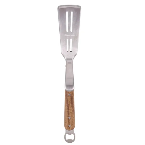 Dual stainless steel spatula/turner with bottle opener and beveled and serrated... from ASI 61966 HPG / Beacon Promotions