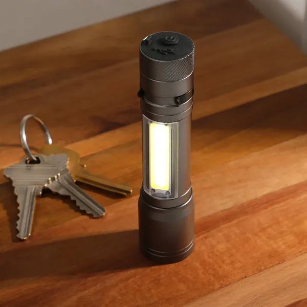 Rechargeable 2-in-1 LED/COB flashlight with clip and 3-hour run time.... from ASI 61966 HPG / Beacon Promotions