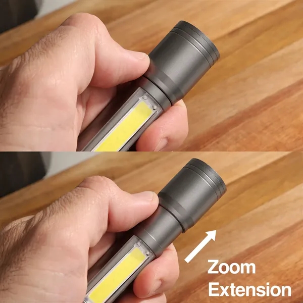 Rechargeable 2-in-1 LED/COB flashlight with clip and 3-hour run time.... from ASI 61966 HPG / Beacon Promotions