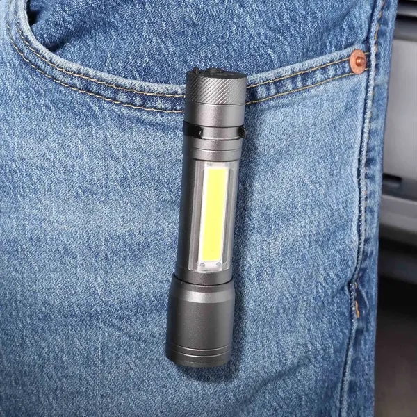 Rechargeable 2-in-1 LED/COB flashlight with clip and 3-hour run time.... from ASI 61966 HPG / Beacon Promotions