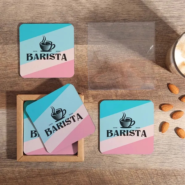 4-piece square coaster set with coasters made from recycled materials.... from ASI 61966 HPG / Beacon Promotions