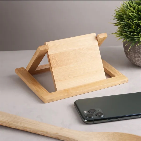 Bamboo kitchen trivet that doubles as a phone holder.... from ASI 61966 HPG / Beacon Promotions