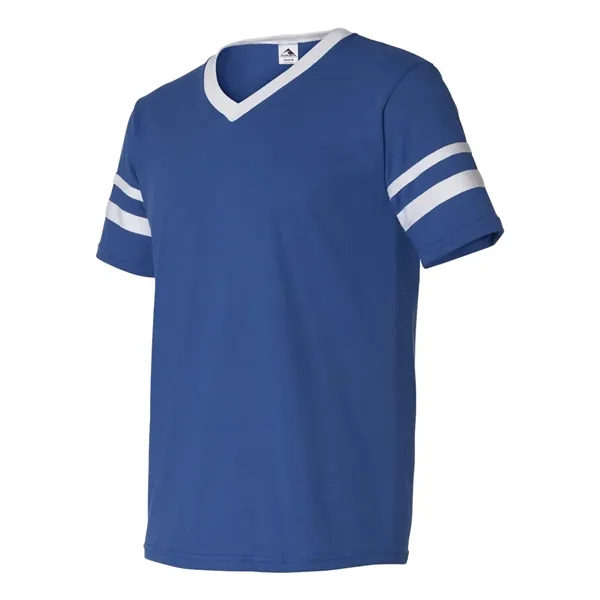 V-neck jersey with striped sleeves. Blank product.... from ASI 84358 S&S Activewear