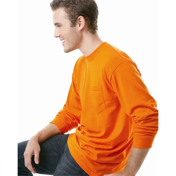 USA Made 50/50 Long Sleeve T-Shirt with a Pocket... from ASI 84358 S&S Activewear