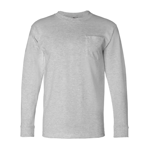 Adult USA made heavyweight 100% cotton long sleeve t-shirt with pocket.... from ASI 84358 S&S Activewear