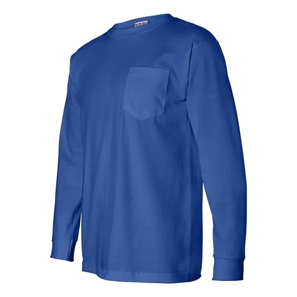 Adult USA made heavyweight 100% cotton long sleeve t-shirt with pocket.... from ASI 84358 S&S Activewear