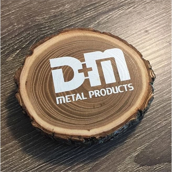 The 4" elm, wooden coasters are color-printed and feature bark edges.... from ASI 92531 Unique Custom Products / UCP