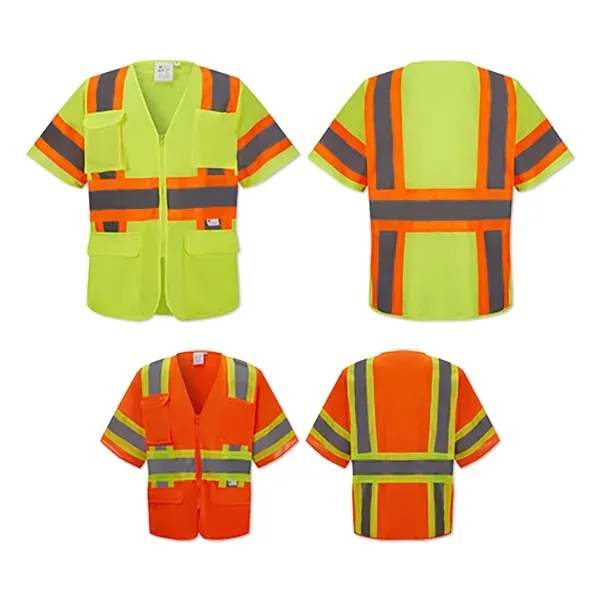Polyester reflective shirt with 7 pockets, reflective stripes, and zipper closure.... from ASI 98360 WOWLine