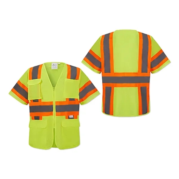 Polyester reflective shirt with 7 pockets, reflective stripes, and zipper closure.... from ASI 98360 WOWLine