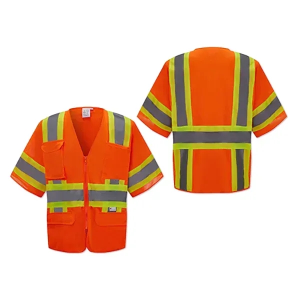 Polyester reflective shirt with 7 pockets, reflective stripes, and zipper closure.... from ASI 98360 WOWLine