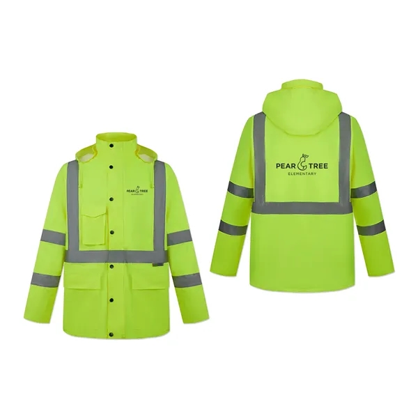 Safety rain jacket with reflective striping, water-resistant coating and sealed seams.... from ASI 98360 WOWLine