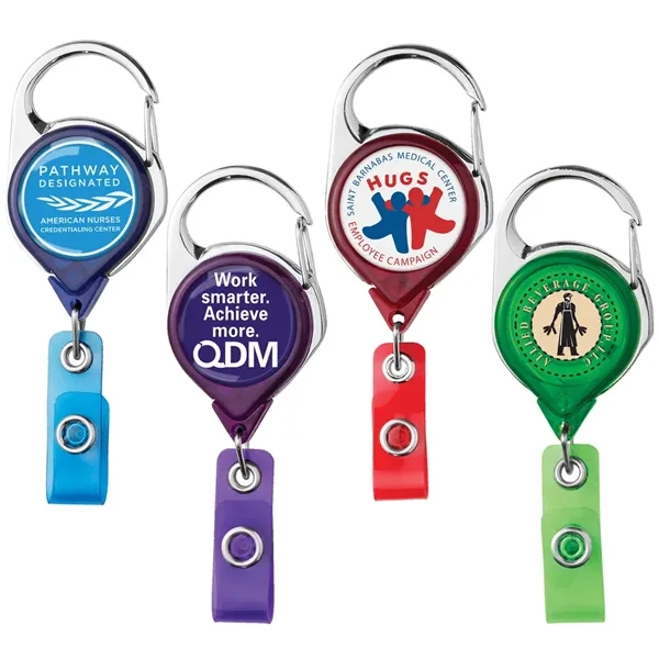 Carabiner retractable badge reel in translucent colors, belt clip back, anti-twist... from ASI 49470 DEVARA