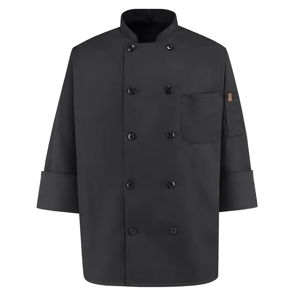 Double-breasted black chef coat with ten pearl buttons and soil-release finish.... from ASI 84358 S&S Activewear