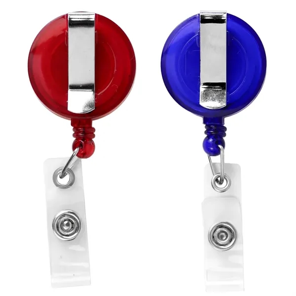Round retractable badge reel in translucent colors with belt clip back... from ASI 49470 DEVARA