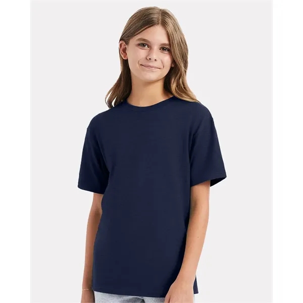 Hanes youth T-shirt with double-needle stitching and shoulder-to-shoulder tape.... from ASI 84358 S&S Activewear