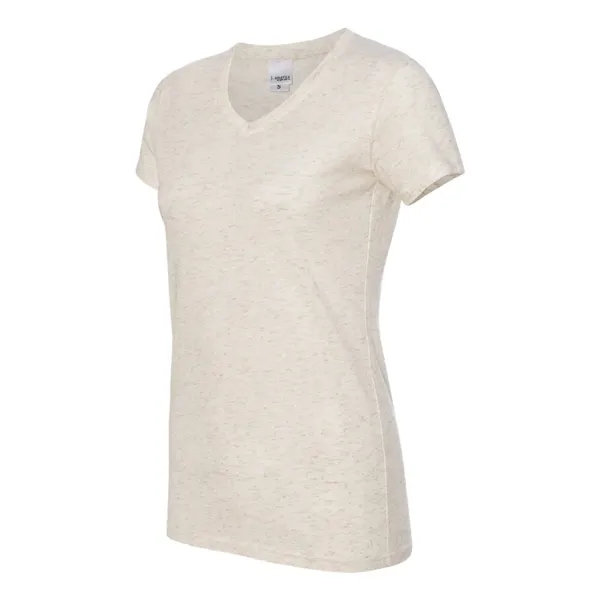 Women's T-shirt with 1x1 rib-knit mitered V-neck collar and glitter knit... from ASI 84358 S&S Activewear