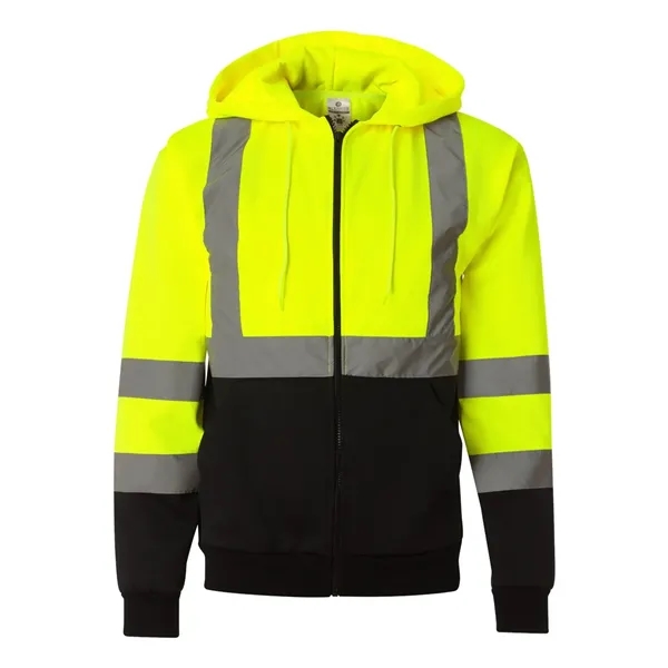 Hi-Vis hooded full-zip sweatshirt with lower outside slash pockets. Blank product.... from ASI 84358 S&S Activewear