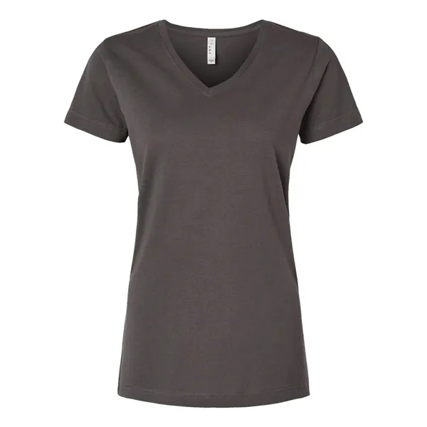 Women's fine jersey longer length V-neck T-shirt. Blank product.... from ASI 84358 S&S Activewear