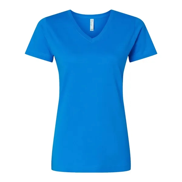 Women's fine jersey longer length V-neck T-shirt. Blank product.... from ASI 84358 S&S Activewear