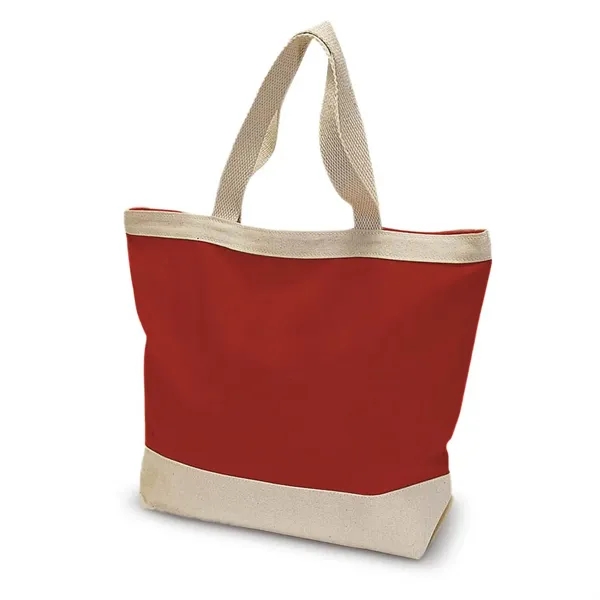 Promotional tote bag with neutral colored trim and zippered closure.... from ASI 68507 The Magnet Group / The Bag Factory®