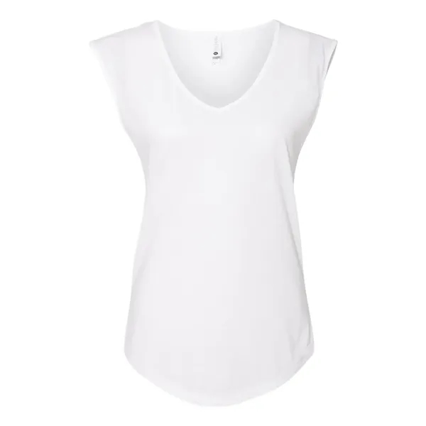 Women's poly-cotton blended sleeveless V-neck top with self-fabric bound armholes, modestly... from ASI 84358 S&S Activewear