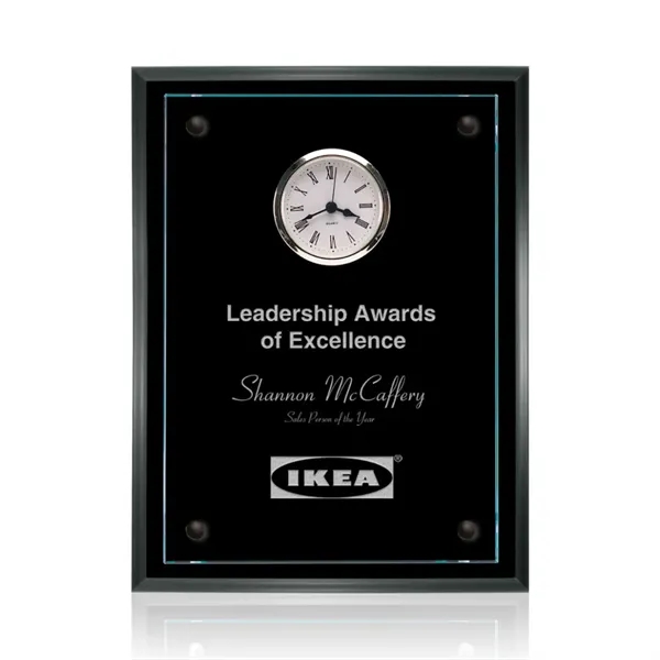 Starfire/Black clock award with glass overlay.... from ASI 84592 St Regis Group