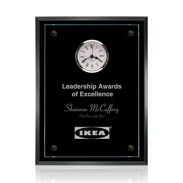 Starfire/Black clock award with glass overlay.... from ASI 84592 St Regis Group