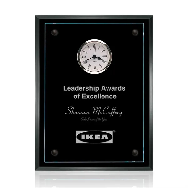 Starfire/Black clock award with glass overlay.... from ASI 84592 St Regis Group