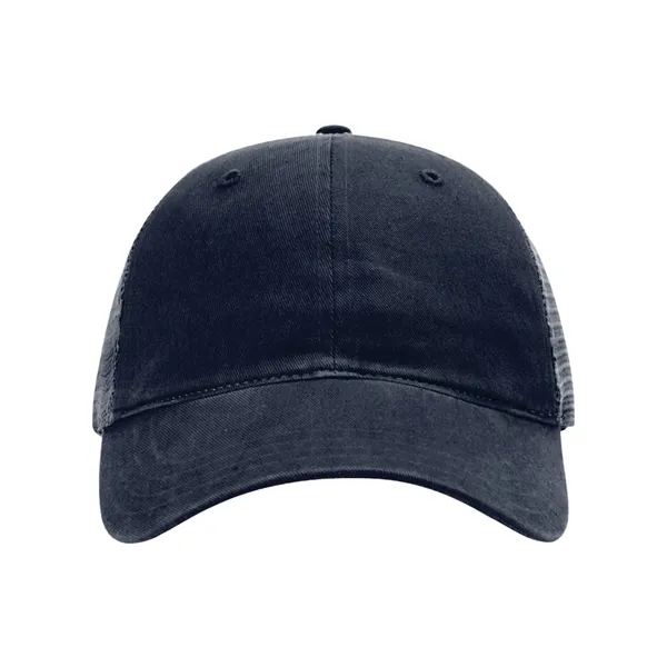 Washed trucker cap with a cotton front, mesh back, snapback closure,... from ASI 84358 S&S Activewear