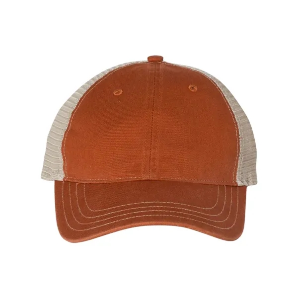 Washed trucker cap with a cotton front, mesh back, snapback closure,... from ASI 84358 S&S Activewear